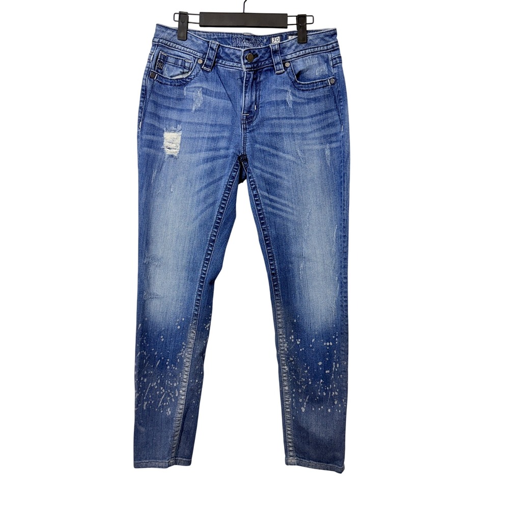 Miss Me Women 30X28 Skinny Jeans Distressed Paint Splatter Mid Rise Y2K Grunge